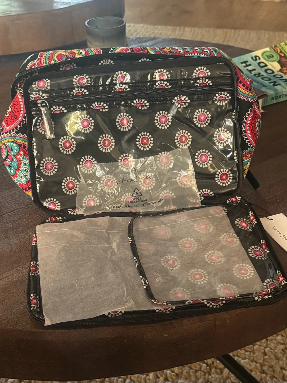 Large Vera Bradley Blush and Brush Parisian Paisley Makeup Case - Black Multi